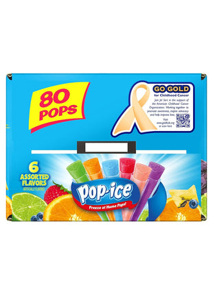 Pop Ice Popsicle Variety Pack of 1 Oz Freezer Bars, Assorted Flavors, 80 Count