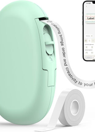 SUPVAN E10 Bluetooth Label Maker Machine with Tape, Continuous Waterproof Label, Versatile App with 35 Fonts and 1k+ Icons, Label Printer for Home, Kitchen, School, Office Organization, Green