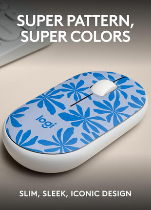 Logitech M340 Wireless Mouse with Limited Edition Prints, USB Receiver and Silent Clicks, Portable Wireless Mouse for Laptop, PC, Windows, Chrome, Surface – Blue Floral