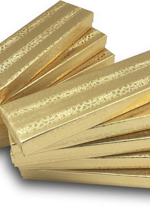 TheDisplayGuys - 25-Pack #82 Kraft Paper Cardboard Gift Boxes/Jewelry Cases w. Cotton Padding & Lid - Gold Foil - (8.0 inch x 2.0 inch x 1.0 inch)