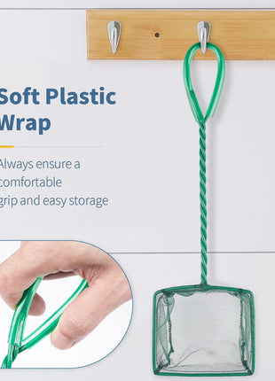 Pawfly Aquarium Fish Net with Braided Metal Handle Square Net with Soft Fine Mesh Sludge Food Residue Wastes Skimming Cleaning Net for Fish Tanks Small Koi Ponds and Pools