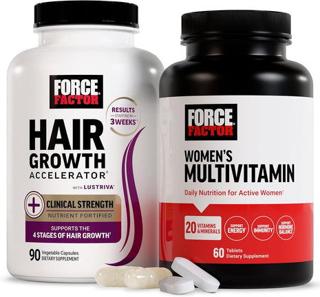 Force Factor Hair Growth Accelerator Capsules, Lustriva & Biotin + Women's Multivitamin, Multivitamin for Women