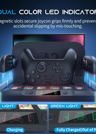 HEYSTOP Switch 2 Charging Dock Heat Dissipation Station, Pro Controller Charger for Nintendo Switch 2 Pro Controller and Joy Cons,with RGB,Game Card Slot*6,Cooling Fan,Fast-Magnetic Charge Storage