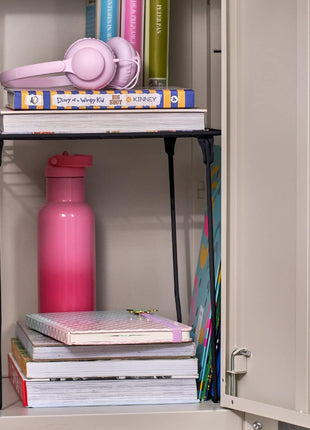 LockerMate Stac-A-Shelf Locker Organizer Shelf, Stackable, Extra Tall, Fits Standard Size School Lockers, Black