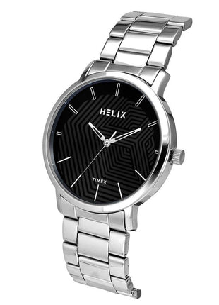 Helix by Timex Analog Watch for Man with Black Round Dial & Silver Stainless Steel Bracelet Band Water Resistant Men's Wrist Watches - TW053HG01
