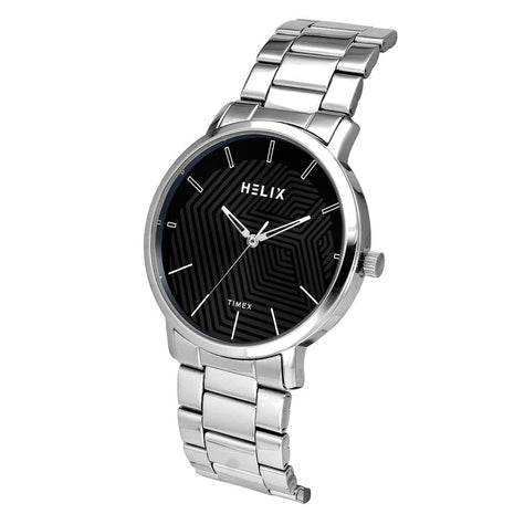 Helix by Timex Analog Watch for Man with Black Round Dial & Silver Stainless Steel Bracelet Band Water Resistant Men's Wrist Watches - TW053HG01
