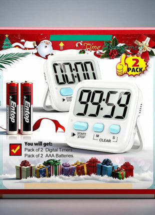 2 Pack Digital Timer for Kids Classroom Kitchen Timers for Cooking | w/ Battery, Easy to View, Alarm, Mute Mode, Count Down/Up, Magnetic, Kickstand, Hanging, Classroom Timer for Teacher Supplies