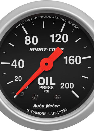 Auto Meter 3322 Sport-Comp Mechanical Oil Pressure Gauge,2.3125 in.