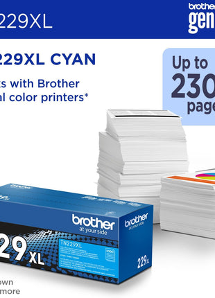 Brother Genuine TN229XLC Cyan High Yield Printer Toner Cartridge - Print up to 2,300 Pages(1) | Brother Genuine TN229 toner with smudge-free performance for reports, presentations and proposals