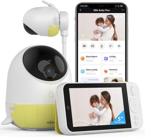 Ellie Baby Pro 5inch Monitor with 2.5K FHD Camera, Night Vision, 2-Way Audio, Pan-Tilt-Zoom, Crib & Wall Mount All Inside, No WiFi, No Subscription, with APP