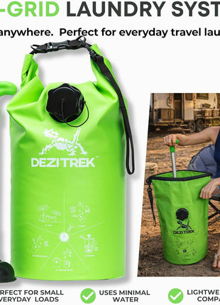 All in One Hand Wash Bag and Plunger Set - Off Grid Washing Machine Non Electric for Camping Travel | Eco Friendly Portable Manual Clothes Washer Laundry Bag for RV's (Medium)
