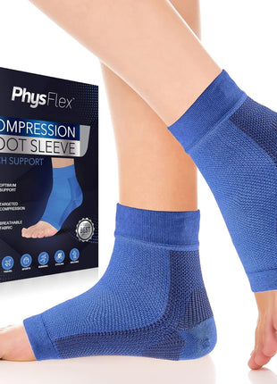 PhysFlex Ankle Brace Socks - Ankle Compression Sleeve - Foot Brace for Women & Men - Tendonitis & Arthritis Ankle Support Sports Running, Plantar Fasciitis Relief & Stabilizing Ankle Wrap