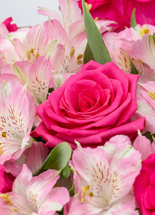 Benchmark Bouquets - Charming Roses & Alstroemeria (Glass Vase Included) - Fresh Flowers for Delivery - Gift for Graduation, Birthday, Anniversary, Sympathy, Get Well, Congratulations