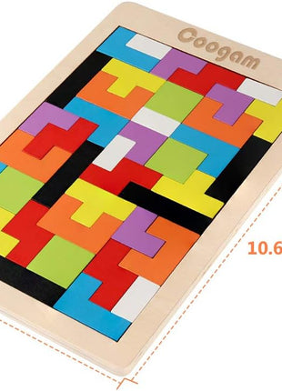 Coogam Wooden Blocks Puzzle Brain Teasers Toy Tangram Jigsaw Intelligence Colorful 3D Russian Blocks Game STEM Montessori Educational Gift for Kids (40 Pcs) | Wooden Puzzle Box Brain Game Building Block Intelligence Educational Gift for Toddlers