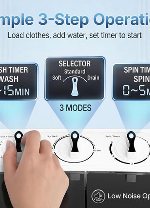 SUPER DEAL Compact Mini Twin Tub Washing Machine 13lbs Capacity Portable Washer Wash and Spin Cycle Combo, Built-in Gravity Drain for Camping, Apartments, Dorms, College, RV's and Small Spaces