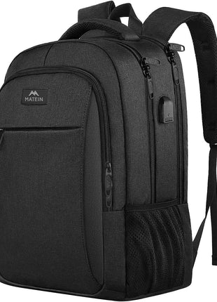 MATEIN Travel Laptop Backpack, Business Anti Theft Slim Sturdy Laptops Backpack with USB Charging Port, Water Resistant College School Computer Bag Gift for Men & Women Fits 15.6 Inch Notebook, Grey