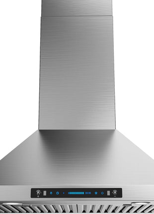 IKTCH 30-inch Wall Mount Range Hood 900 CFM Ducted/Ductless Convertible, Kitchen Chimney Vent Stainless Steel with Gesture Sensing & Touch Control Switch Panel, 2 Pcs Adjustable Lights(IKP02-30'')