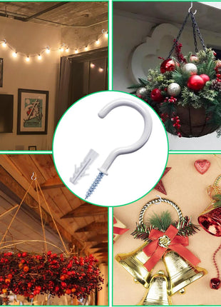20 Pcs Ceiling Hooks for Hanging Plants 2.9" White Vinyl Coated | Heavy Duty, Rust Proof, Hanging Hooks For Christmas Lights, Cups, Decors, Screw in Plant Hanger Hook, Indoor, Outdoor