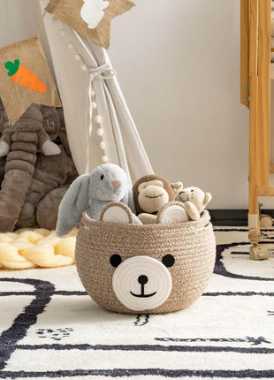 CherryNow Baby Basket for Nursery, Bear Gift Baskets for Kids, Baby Shower Basket with Handles, Small Cute Animal Baskets, Light Brown, 10.5 inchD x 8.5 inchH