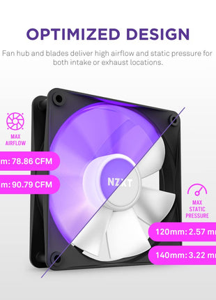NZXT F120 RGB Core - 120mm Hub-Mounted RGB PC Case Fan - Black | 120mm RGB fan with 8 addressable LEDs and semi-transparent blades. Quiet cooling with CAM-synced lighting.