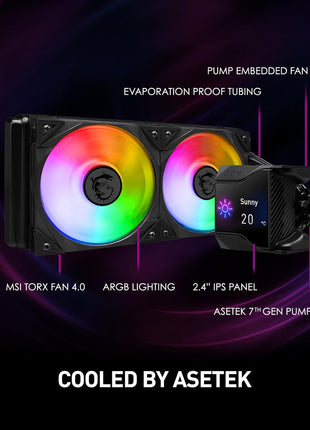 MSI MPG CoreLiquid D240 ARGB CPU Liquid Cooler - 2.4" IPS LCD Screen - 240mm Radiator - Double 120mm ARGB PWM Fans - LGA 1700/1851 / AM5/AM4 Compatible