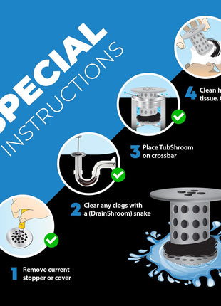 TubShroom Bathtub Drain Hair Catcher – in-Drain Tub Strainer & Clog Prevention Protector, Fits Standard 1.4"–1.75" Tub Drains, Easy Clean, Captures Human & Pet Hair Out of Sight (Gray)