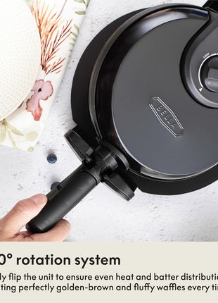 BELLA Classic Rotating Belgian Waffle Maker with Nonstick Plates, Removable Drip Tray, Adjustable Browning Control and Cool Touch Handles, Black