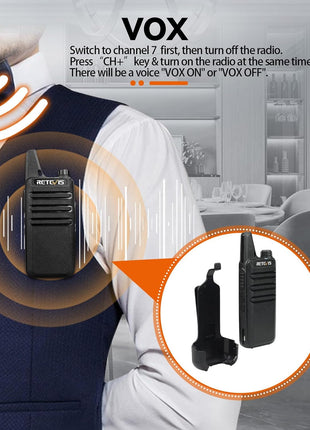 Retevis RT22 Two Way Radio Long Range Rechargeable,Portable 2 Way Radio, USB-C Charging, Handsfree Walkie Talkies for Adults Cruise Hiking Camping(4 Pack)