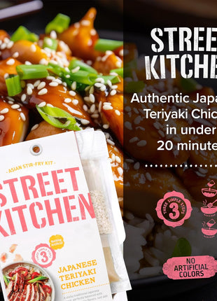 Street Kitchen Japanese Teriyaki Chicken Scratch Kit (1 Pack) 9 oz, Includes Teriyaki Sauce, Ginger Sauce, and Sesame Seeds, Easy Authentic Meal in Under 20 Minutes, Serves Four