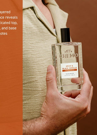 Cremo Cologne For Men - Spice & Black Vanilla Mens Cologne Spray, An Explosion of Vibrant Spices, Dark Woods and Black Vanilla, Multi-Layered Signature Men's Fragrances, 3.4 Fl Oz