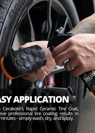 CERAKOTE Rapid Ceramic Tire Coat – Showroom New Tire Shine – Deep Tire Black Finish – Lasts Up to 10x Longer – No Sling, Non-Greasy Ceramic Tire Coating for Car, Truck & SUV – Easy Application (10oz)