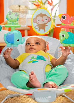 Bright Starts Playful Paradise Comfy Baby Bouncer Seat with Soothing Vibration and Toys, Unisex, 0-6 Months