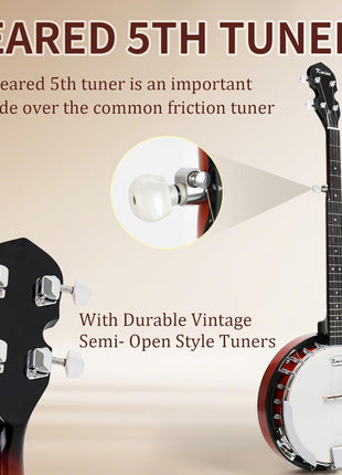 Kmise Banjo 5 String Banjos,Full Size 38 Inch Open or Closed Back | with Resonator, Bridge, Strings Pack, Finger Picks, Strap, Case, Tuner Accessories Set Gift Choice for Adults Beginner