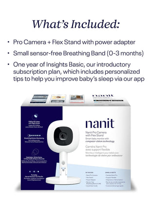 Nanit Pro Smart Baby Monitor & Flex Stand - 1080p Secure Wi-Fi Video Camera, Sensor-Free Sleep & Breathing Motion Tracker, 2-Way Audio, Sound & Motion Alerts, Night Vision, and Breathing Band - Silver