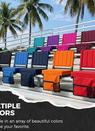 SPORT BEATS Stadium Seats with Back Support Bleacher Chairs with Back and Cushion Thick Padded Bleacher Seats Includes Shoulder Strap Black 1pc Regular - 17 inch W x 12 inch D x 16.5 inch H