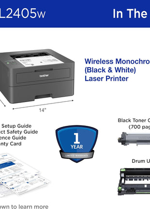 Brother HL-L2405W Wireless Compact Monochrome Laser Printer with Mobile Printing, Black & White Output | Includes Refresh Subscription Trial(1), Works with Alexa