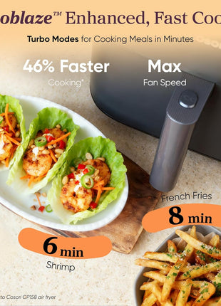 Cosori 9-in-1 TurboBlaze Air Fryer 6 Qt, PFAS-Free Ceramic Coating, 90°–450°F, Precise Heating for Even Results, Air Fry, Roast, Bake, Broil, Dry, Frozen, Proof, Reheat, Keep Warm, 120V, Dark Gray