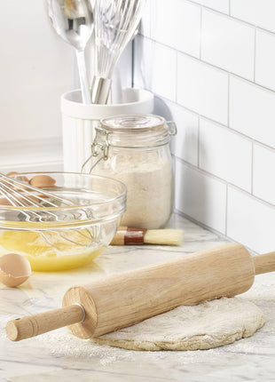FARBERWARE Classic Wood Rolling Pin, 18 Inch Hardwood Dough Roller for Baking Pizza, Pies, Pastry and Cookies, Ergonomic Handles, Kitchen Essential