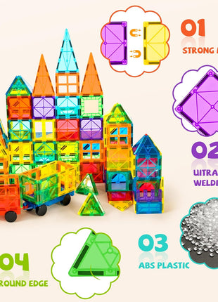 cossy 120Pcs Magnetic Tiles Magnetic 3D Building Blocks Set Educational Construction Toys for 3 4 5 6 7 8 Year Old Boy and Girl with Stronger Magnets, Educational Toys, Recreational, Conventional