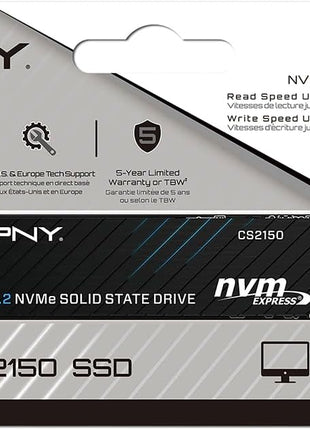 PNY CS2150 1TB Gen5 PCIe NVMe M.2 2280 3D NAND SSD – Up to 10,200/8,300 MBs - PC/Laptop Upgrade, Gaming, Photography, Video Editing, Direct Storage Enabled-Internal Solid-State Drive M280CS2150-1TB-TB