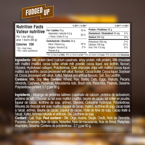 Grenade High Protein, Low Sugar Bar - Fudged Up, 12 x 60 g | High Protein, Low Sugar Bar, 22 g Protein, 1 g Sugar, Fudge Center, Caramel, & Dark Chocolate Chips, Milk Chocolate Coated