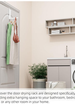 BAKON Over The Door Hanger Folding Clothes Drying Rack, Folding Hanging Coat Rack for Indoor Laundry Room Compact Small Space Foldable Portable Clothing Hanger Hook Collapsible- 2 Pack