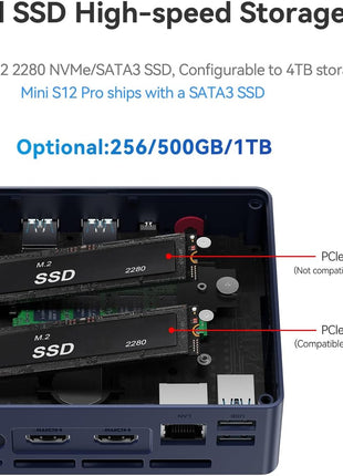 Beelink Mini S12 Pro Mini PC, Intel 12th Gen N100 (4C/4T, up to 3.4GHz), 16GB DDR4, 500GB SSD, Desktop Computer Support Dual HDMI 4K@60Hz, WiFi 6, BT5.2, NAS, Low Power