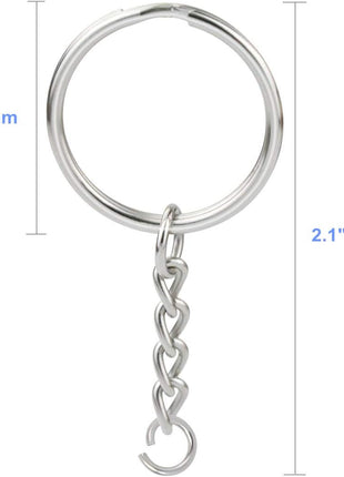 150 Pcs NANSSY 1 Inch/25mm Split Keyrings with Chain Silver Keychain Ring, Key Chains Rings Parts with Open Jump Ring and Connector.