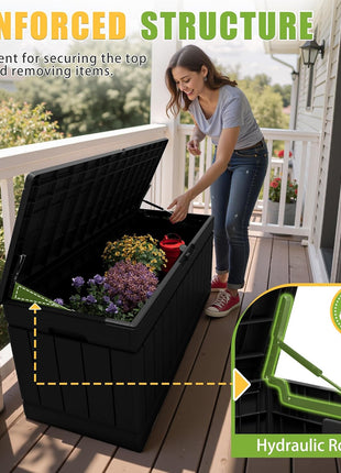 Greesum Outdoor Storage Box 82 Gallon Storage Bin with Lid for Patio Furniture, Garden Tools, Pool Supplies, Waterproof and UV Resistant, Lockable, Black