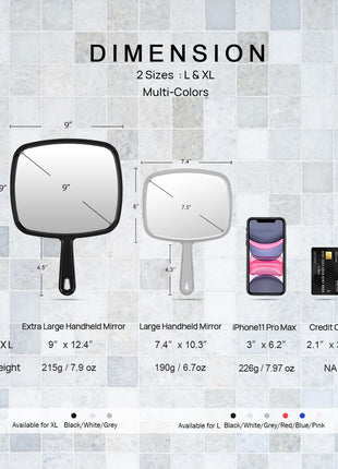 PROTECLE Large Hand Mirror, Salon Barber Hairdressing Handheld Mirror with Handle (Square Black 10.3 inchx7.4 inch)
