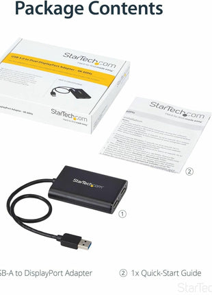 StarTech.com USB 3.0 to Dual DisplayPort Adapter 4K 60Hz, DisplayLink Certified, Video Converter with External Graphics Card - Mac & PC (USB32DP24K60), Black