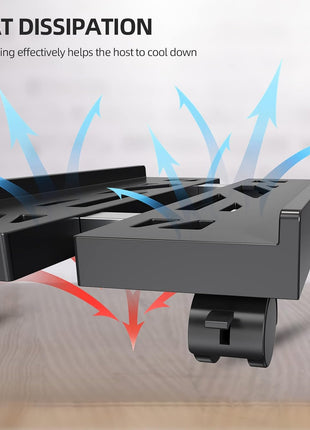 Adjustable Mobile CPU Stand, Ventilated Computer Tower Stand with 4 Caster Wheels Fits Most PC Tower, Under Desk CPU Holder PC Floor Cart Computer Riser for Students and Gamers (Black)