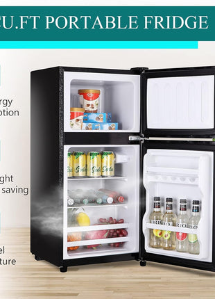 3.5 Cu.Ft Refrigerator with Freezer, 2 Doors Fridge with Adjustable Thermostat Control, Refrigerator for Kitchen, Dorm, Apartment, Garage, Office, Silver