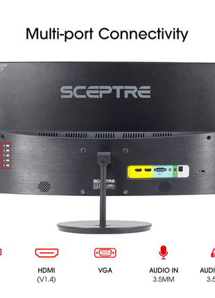 Sceptre Curved 27-inch Prime Monitor up to 100Hz 1080p, HDMI x2, VGA, 99% sRGB, Built-in Speakers, R1500, Machine Black 2025 (C275W-1920RN Series) | HDMI x2, Up to 1080p, VGA, 99% sRGB, Built-in Speakers, R1500, 2025 (Series)